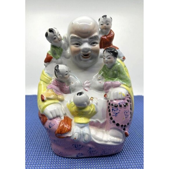 Hand Painted Porcelain Laughing Buddha Figurine Children Multicolor Collectible - Picture 4 of 12